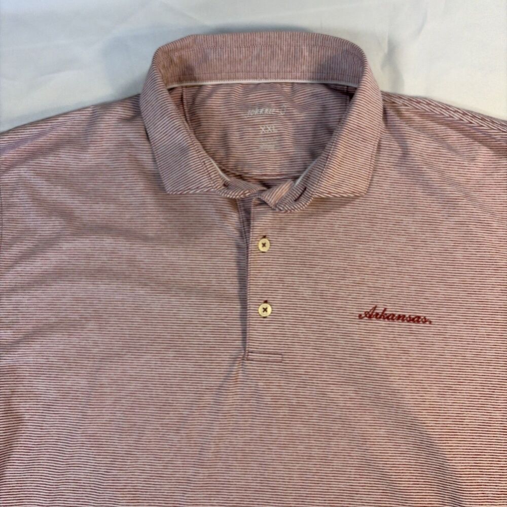 Johnnie O Arkansas University Red White Striped Polo Mens XXL 2XL